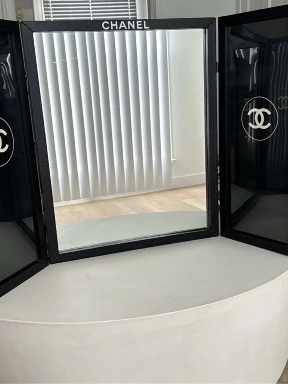CHANEL Black Trifold Logo Vanity Mirror
